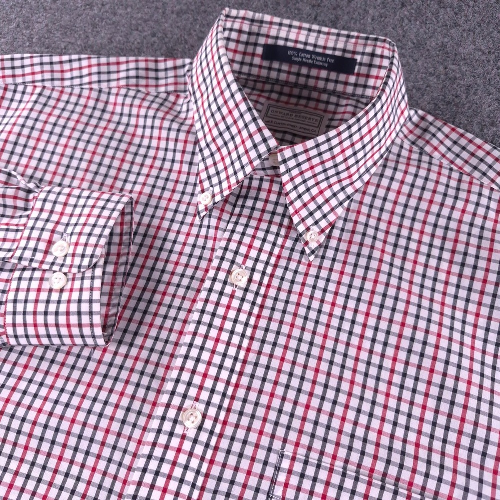Onward Reserve Mens Medium Red Black Tattersall Check Wrinkle Free Cotton Shirt